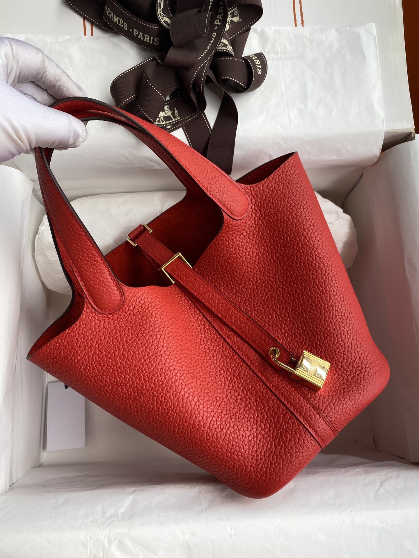 Hermes Picotin Lock 18 Bag In Red Clemence Leather